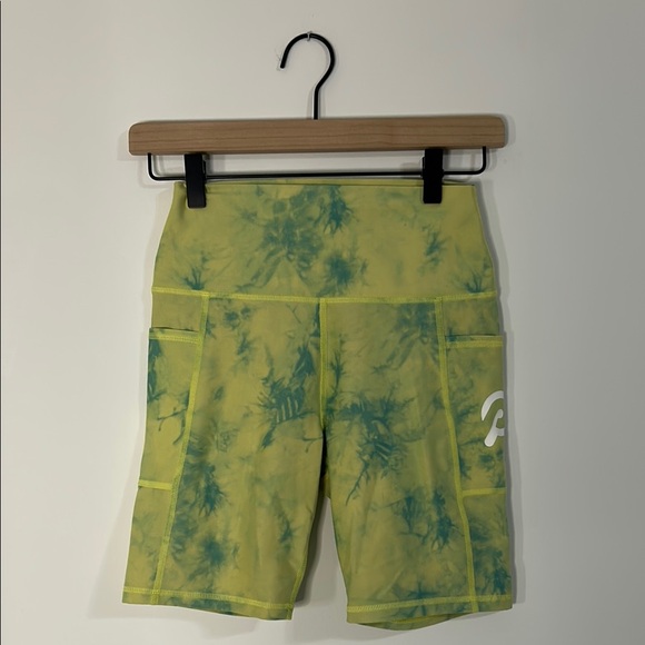 Peloton Yellow and Green Tie-Dye Shorts - Picture 1 of 9